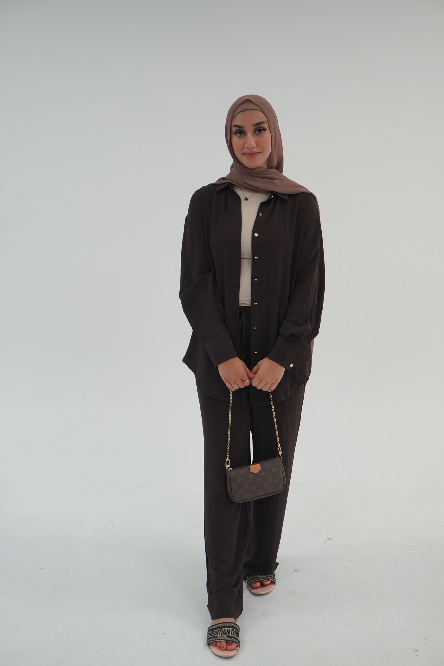 Narjis Button Up Set - Chocolate Brown